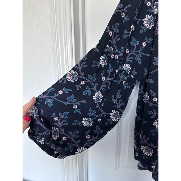 Loft Floral Print Tie Neck Blouse, XL - Picture 3 of 5